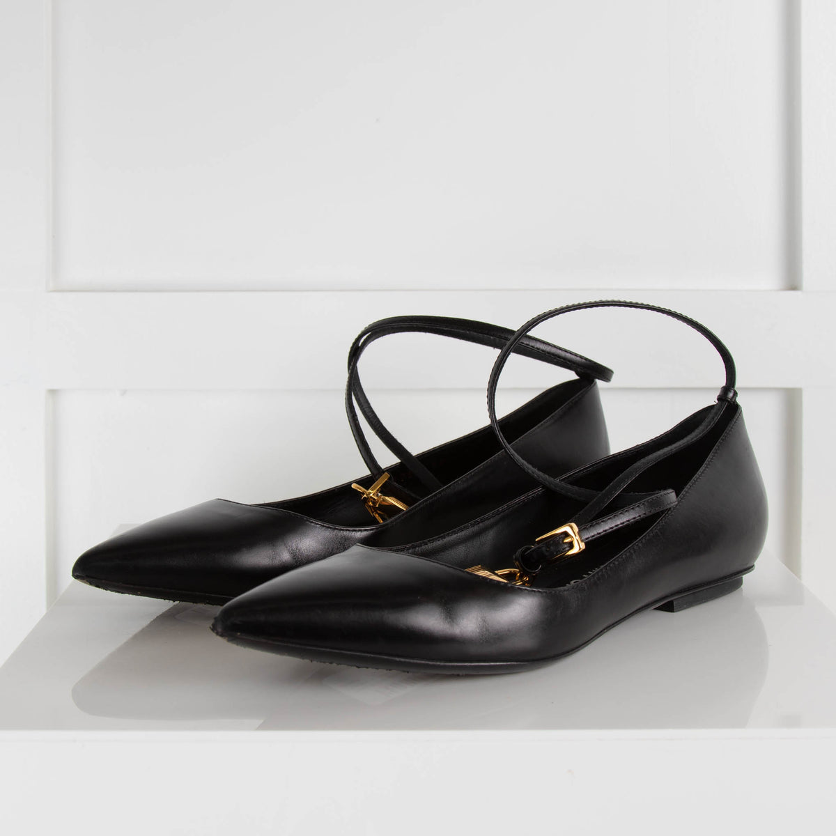 Tom Ford Black Gold Padlock Flat Pumps