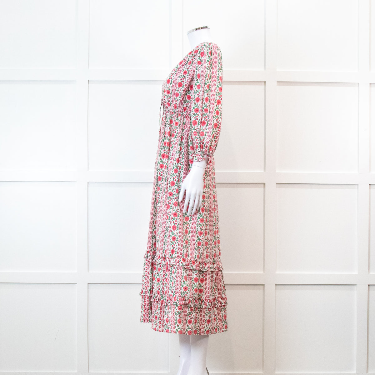 Pink City Prints Maria Dress in Pink Floral Block Print