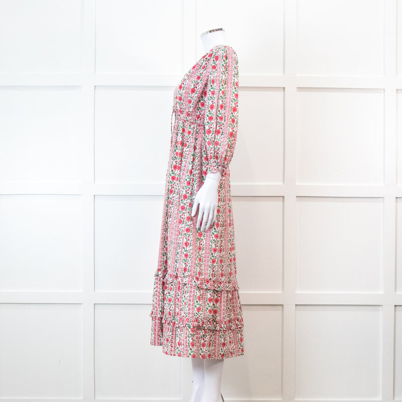 Pink City Prints Maria Dress in Pink Floral Block Print