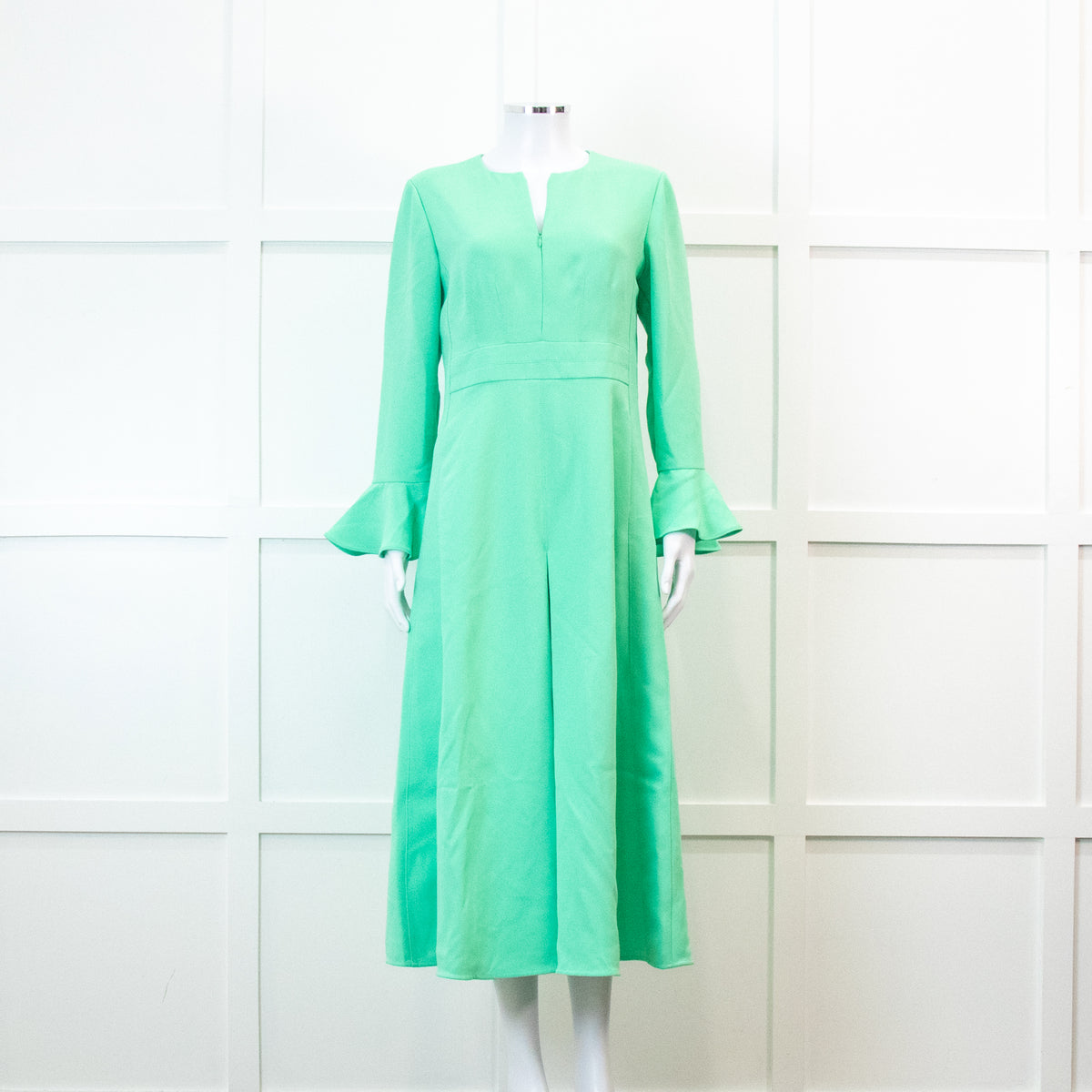 Me +Em Mint Green Fluid Crepe Elegant Midi Dress