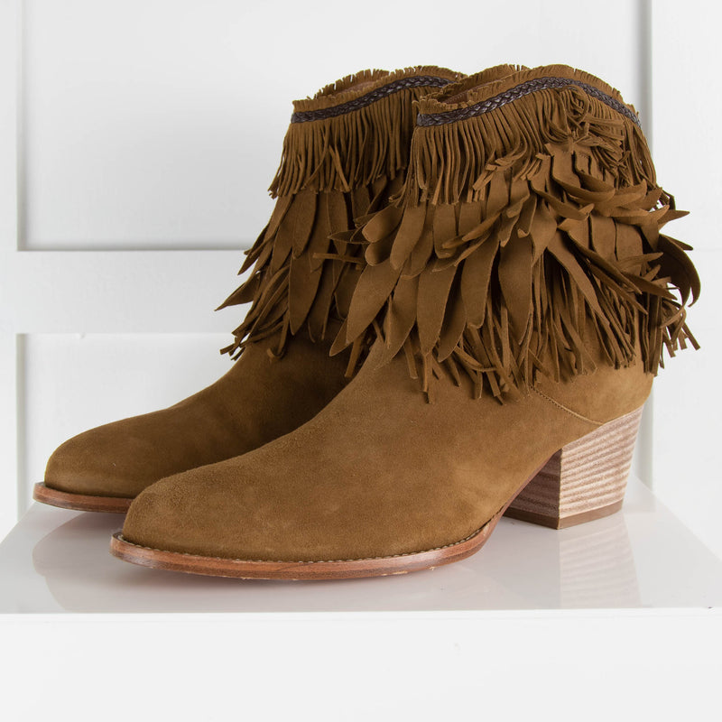 Aquazzura Khaki Fringed Western Short Boots