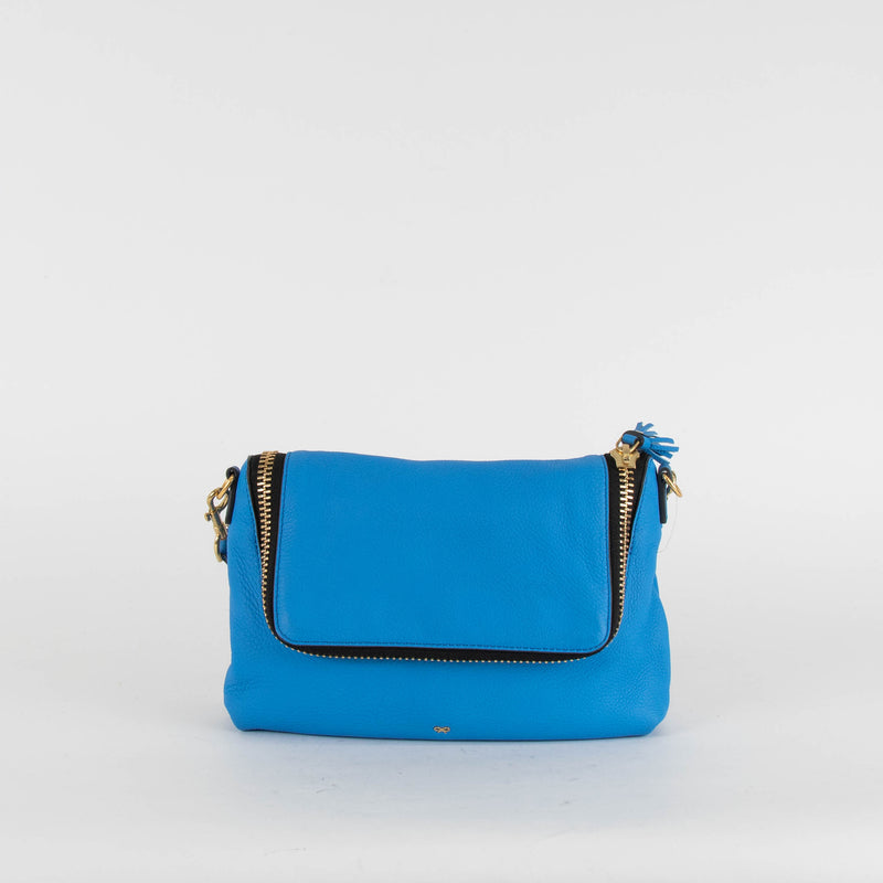 Anya Hindmarch Max Zip Vere Bali Blue Leather Crossbody