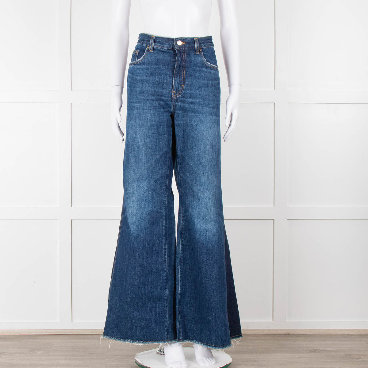 Me + Em Blue Denim Raw Edge Two Tone Jeans