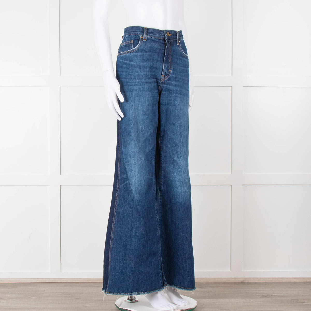 Me + Em Blue Denim Raw Edge Two Tone Jeans