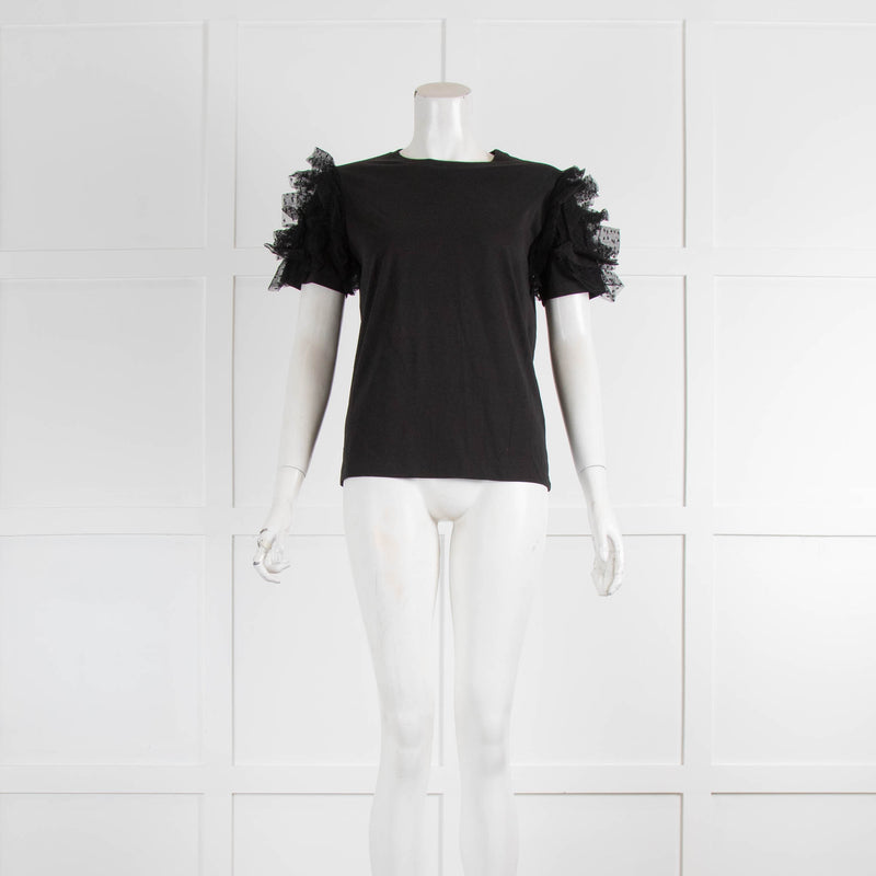 Red Valentino Black T Shirt With Lace Sleeve