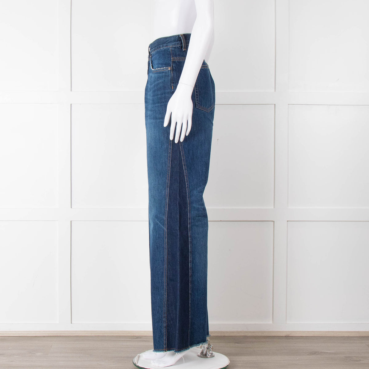 Me + Em Blue Denim Raw Edge Two Tone Jeans