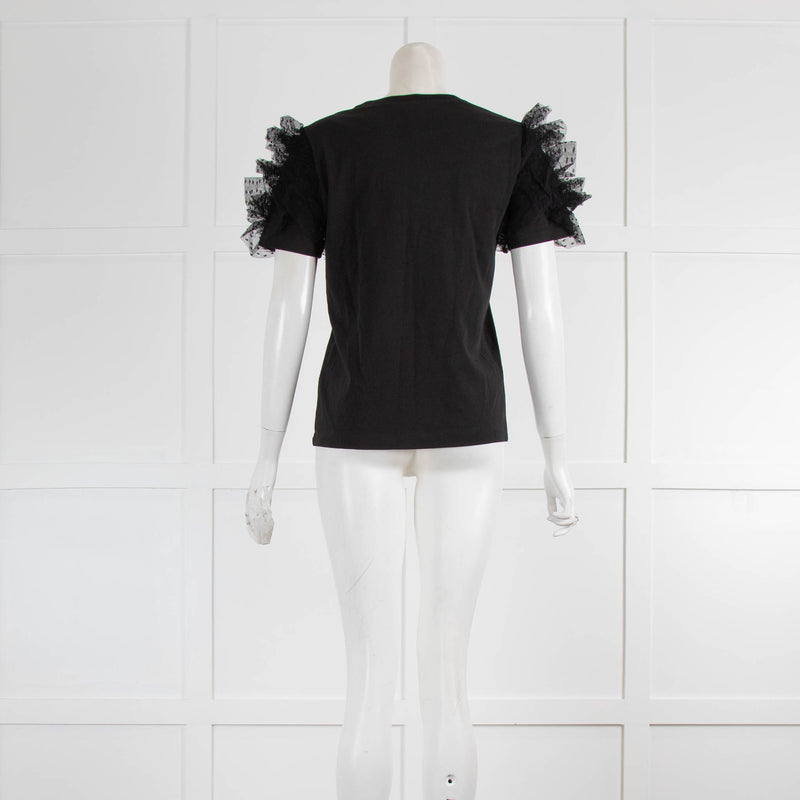 Red Valentino Black T Shirt With Lace Sleeve