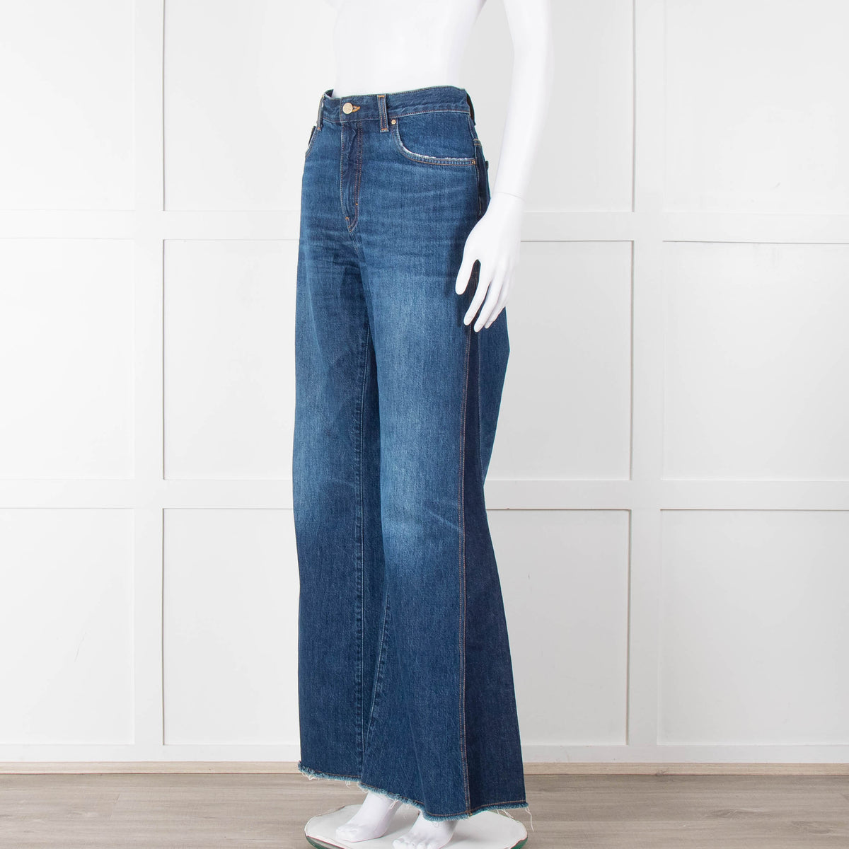 Me + Em Blue Denim Raw Edge Two Tone Jeans