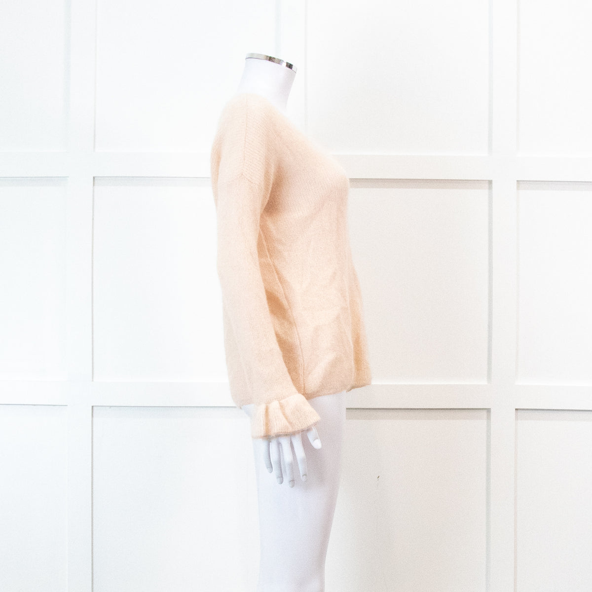 Sezane Pink V Neck Frill Sleeve Knit Jumper