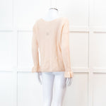 Sezane Pink V Neck Frill Sleeve Knit Jumper