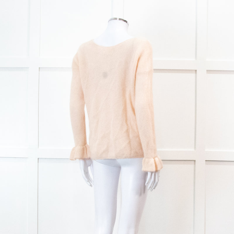 Sezane Pink V Neck Frill Sleeve Knit Jumper