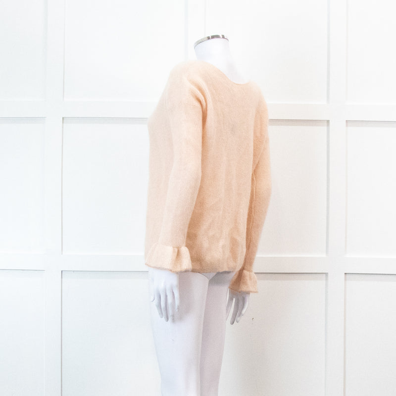 Sezane Pink V Neck Frill Sleeve Knit Jumper
