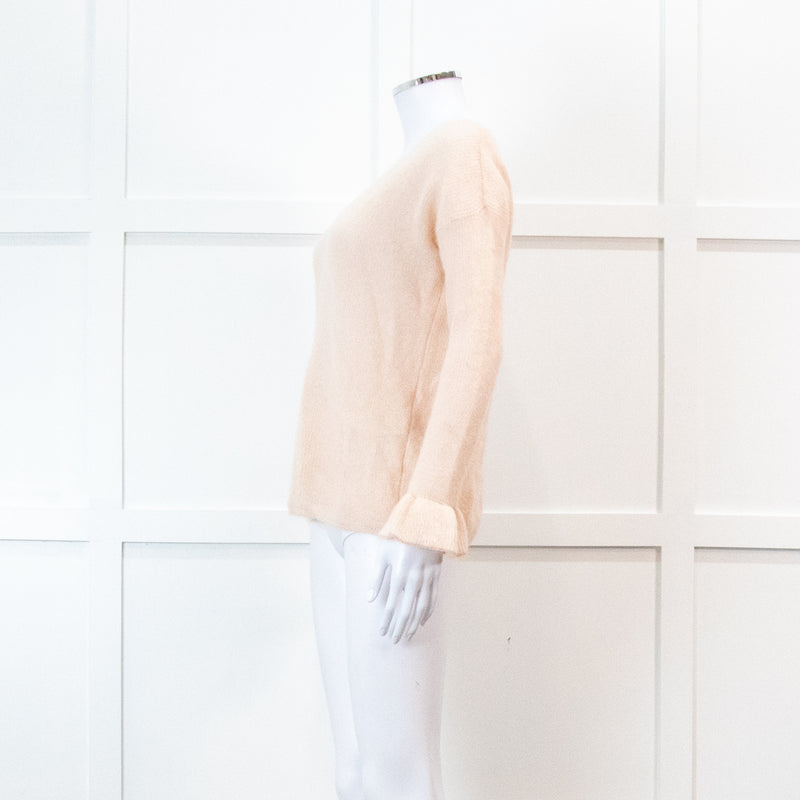 Sezane Pink V Neck Frill Sleeve Knit Jumper