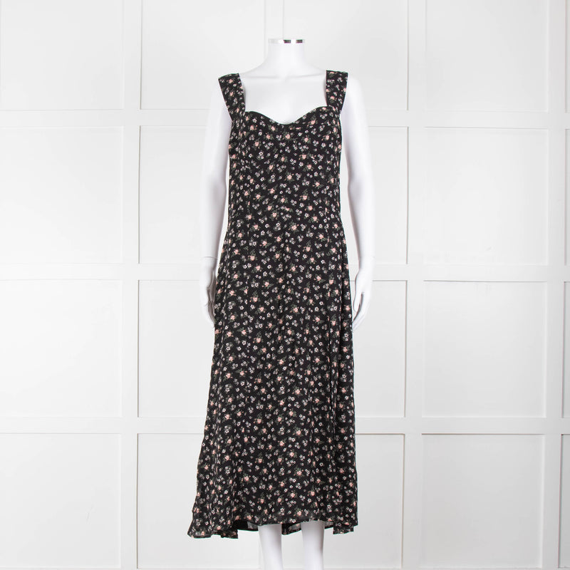 Reformation Black Pale Pink Rose Print Strappy Maxi Dress