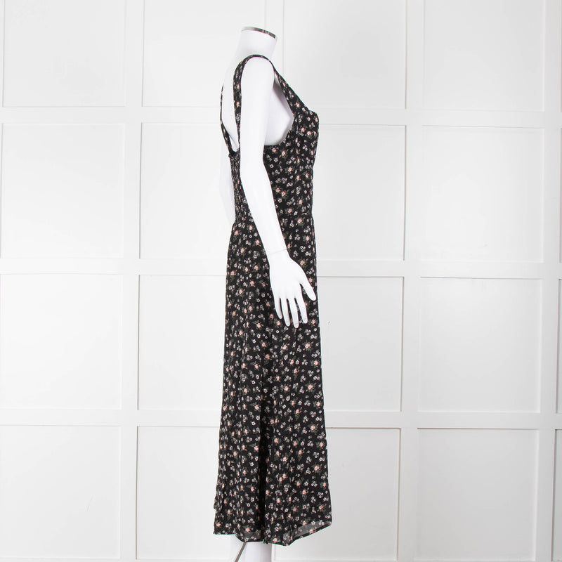 Reformation Black Pale Pink Rose Print Strappy Maxi Dress