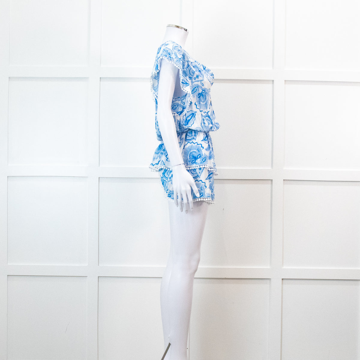 Melissa Odabash Blue Floral Print Bobble Edging Mini Dress