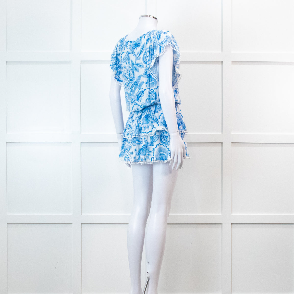 Melissa Odabash Blue Floral Print Bobble Edging Mini Dress