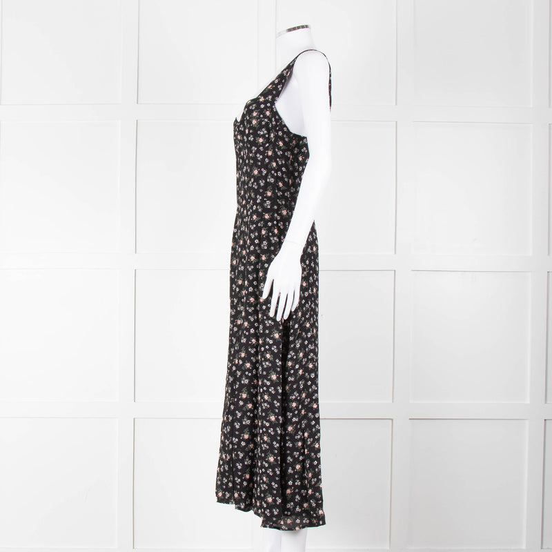 Reformation Black Pale Pink Rose Print Strappy Maxi Dress