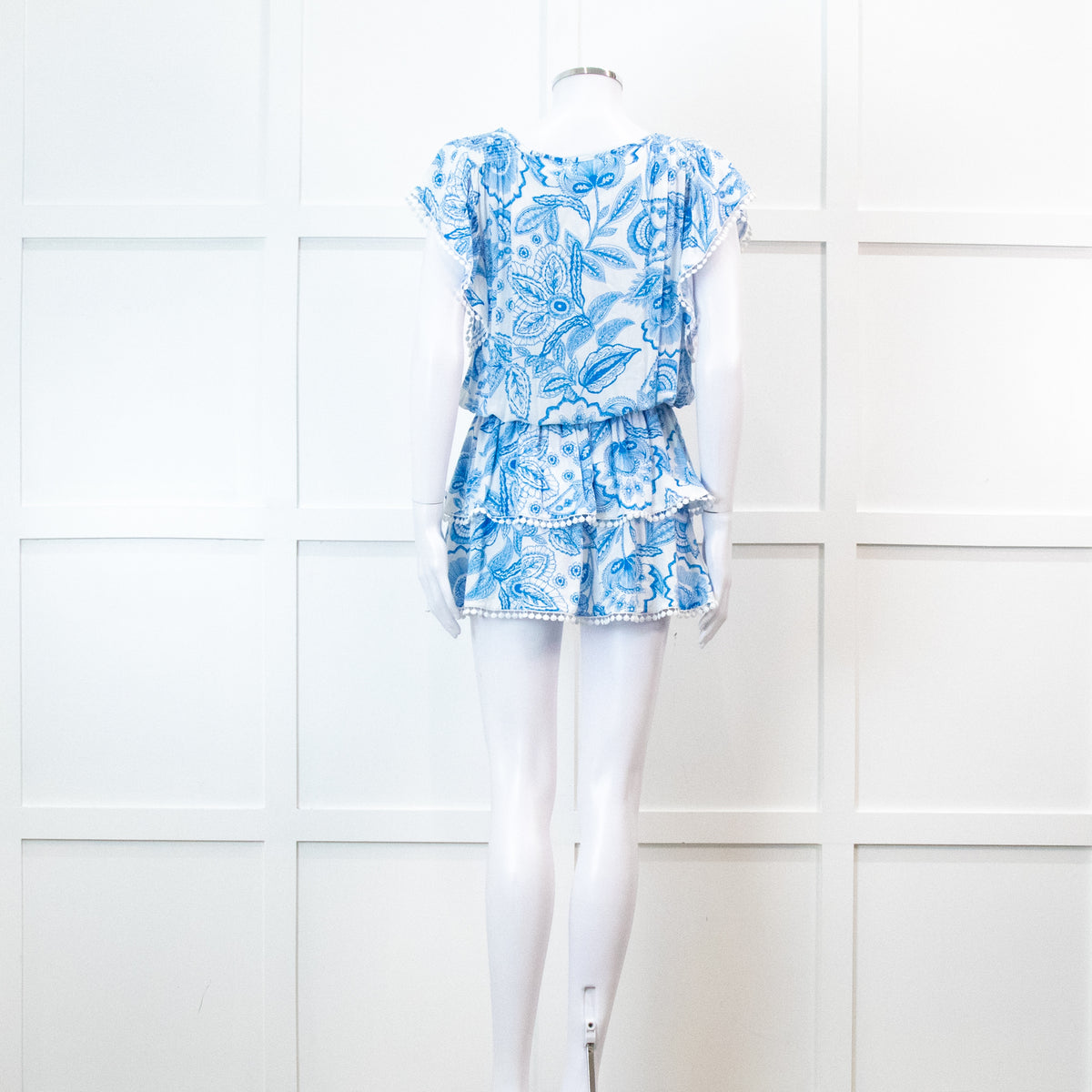 Melissa Odabash Blue Floral Print Bobble Edging Mini Dress