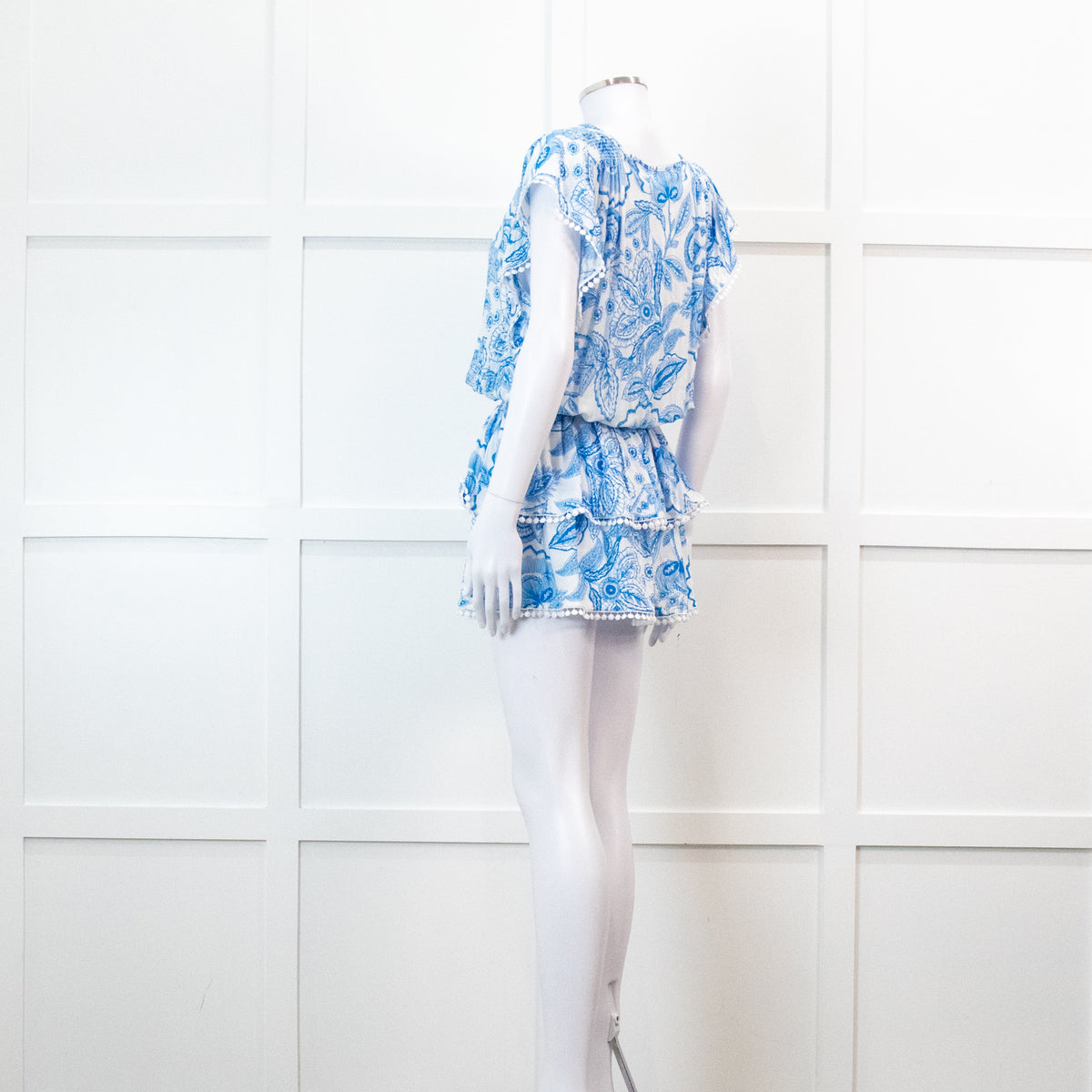 Melissa Odabash Blue Floral Print Bobble Edging Mini Dress