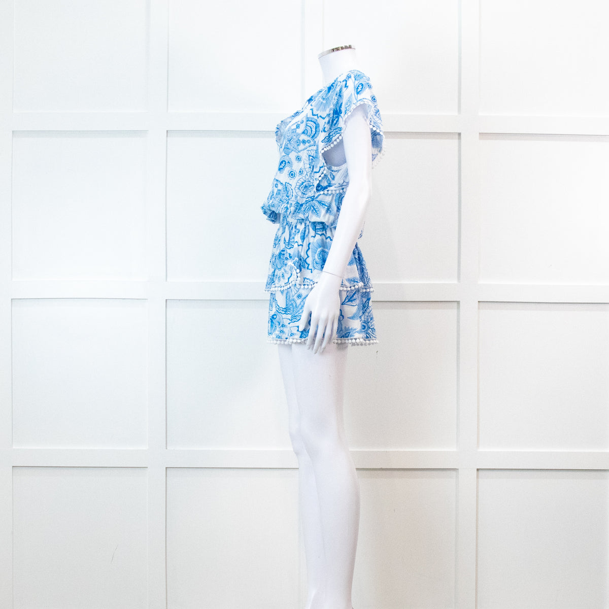 Melissa Odabash Blue Floral Print Bobble Edging Mini Dress