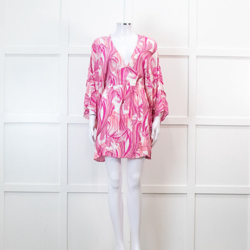Melissa Odabash Pink Palm Pattern Tie Back Mini Dress