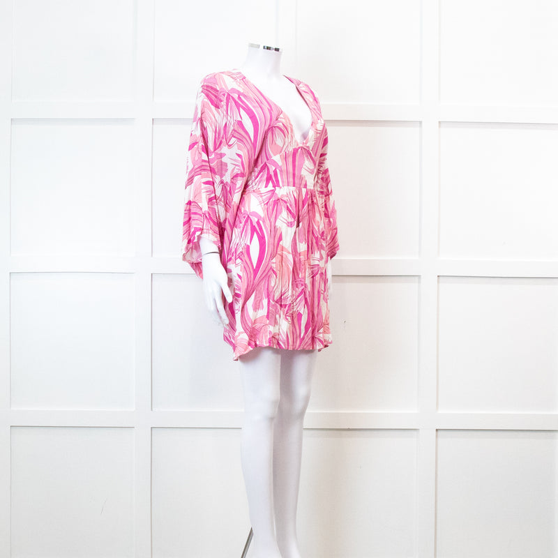 Melissa Odabash Pink Palm Pattern Tie Back Mini Dress