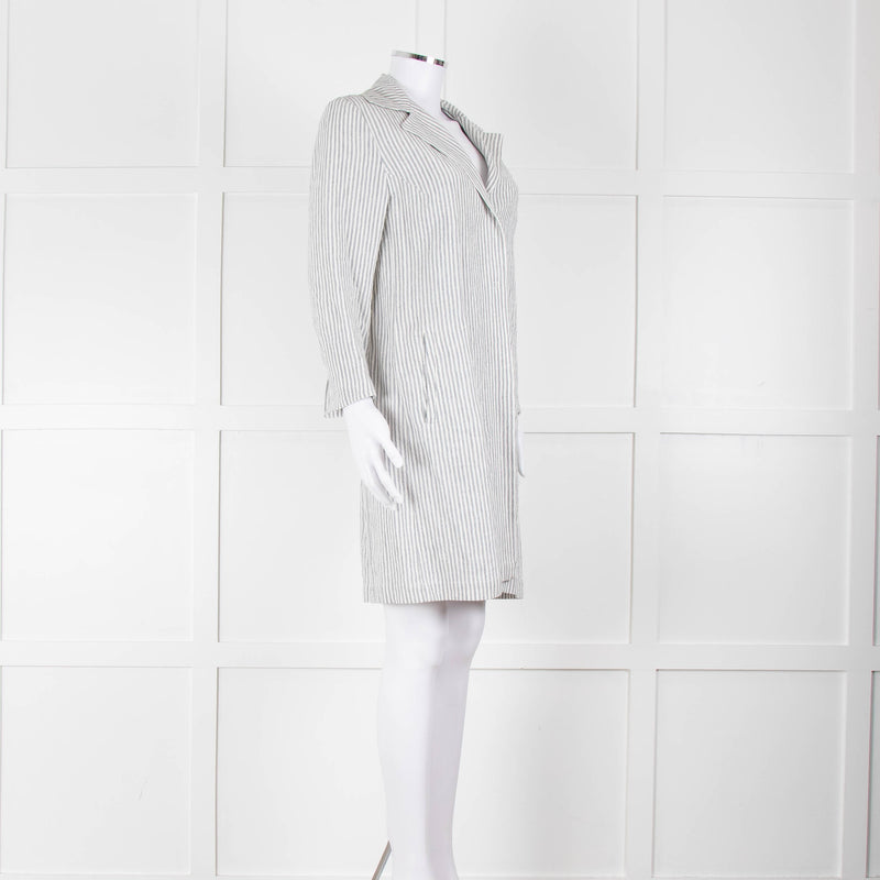Amina Rubinacci White Grey Striped Linen Coat