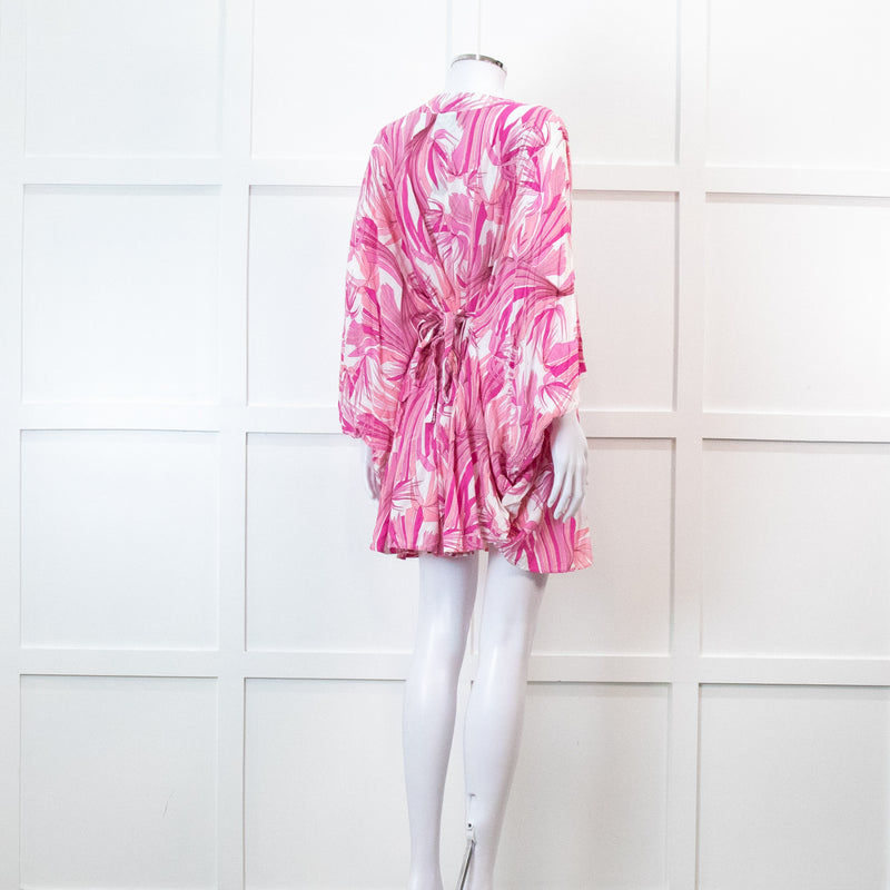 Melissa Odabash Pink Palm Pattern Tie Back Mini Dress