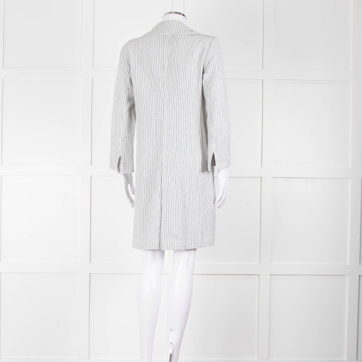 Amina Rubinacci White Grey Striped Linen Coat