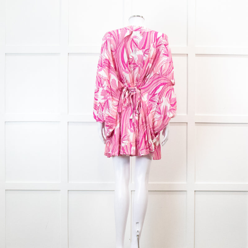 Melissa Odabash Pink Palm Pattern Tie Back Mini Dress