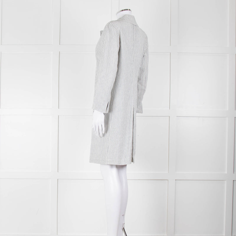 Amina Rubinacci White Grey Striped Linen Coat
