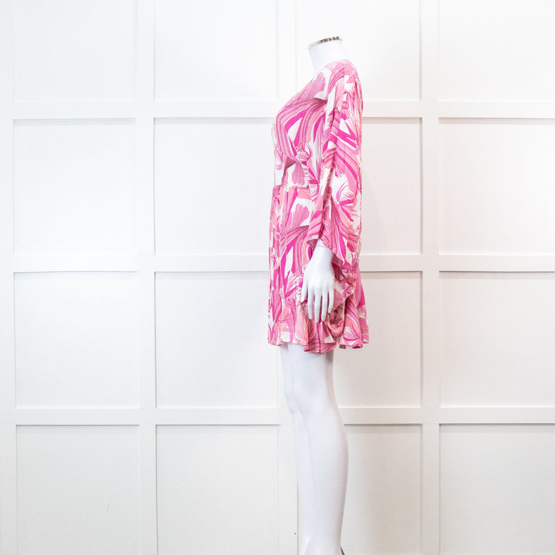 Melissa Odabash Pink Palm Pattern Tie Back Mini Dress