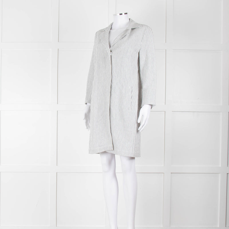 Amina Rubinacci White Grey Striped Linen Coat
