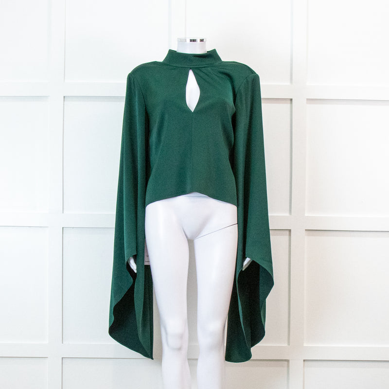 Roland Mouret Dark Green Satin Crepe Long Sleeve Blouse