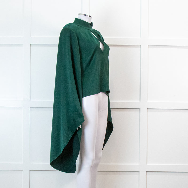 Roland Mouret Dark Green Satin Crepe Long Sleeve Blouse