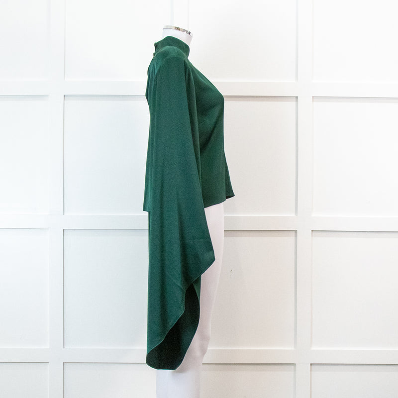 Roland Mouret Dark Green Satin Crepe Long Sleeve Blouse