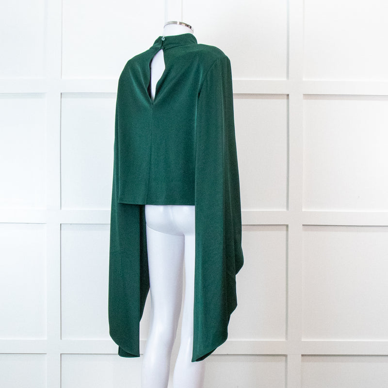 Roland Mouret Dark Green Satin Crepe Long Sleeve Blouse