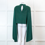 Roland Mouret Dark Green Satin Crepe Long Sleeve Blouse