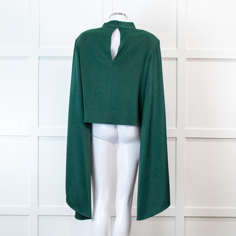 Roland Mouret Dark Green Satin Crepe Long Sleeve Blouse