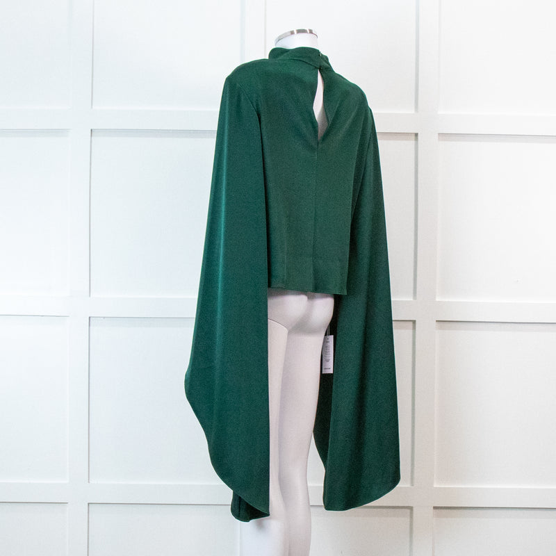 Roland Mouret Dark Green Satin Crepe Long Sleeve Blouse