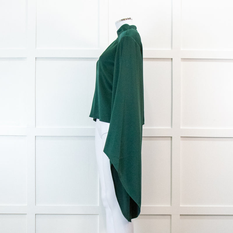 Roland Mouret Dark Green Satin Crepe Long Sleeve Blouse
