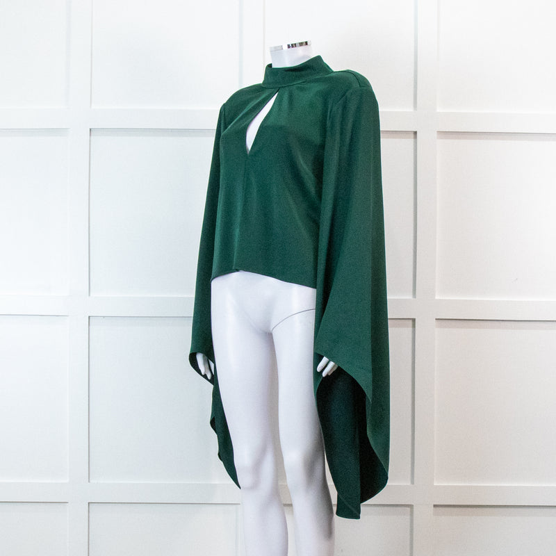 Roland Mouret Dark Green Satin Crepe Long Sleeve Blouse