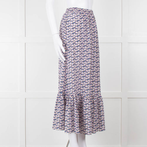 Ridley Purple White Floral Silk Elasticated Waist Maxi Skirt