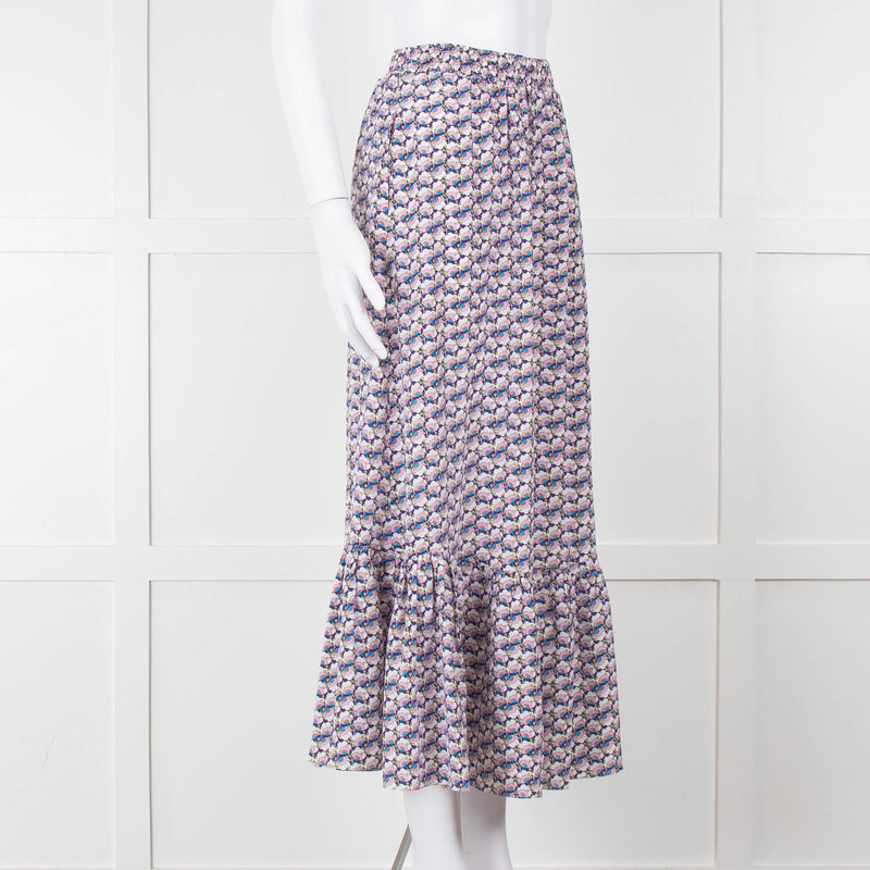 Ridley Purple White Floral Silk Elasticated Waist Maxi Skirt