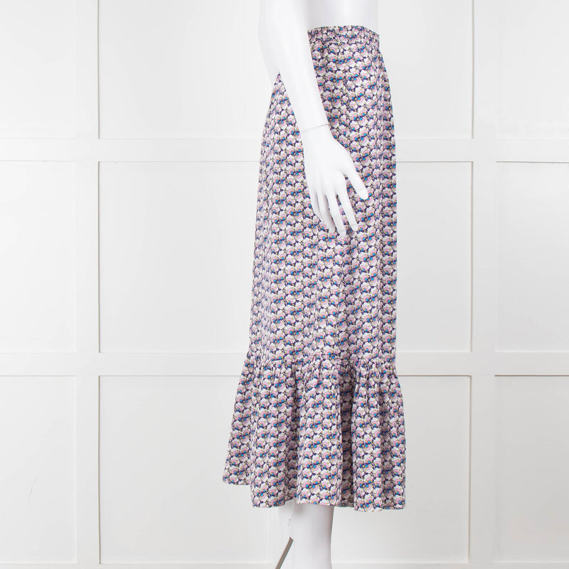 Ridley Purple White Floral Silk Elasticated Waist Maxi Skirt