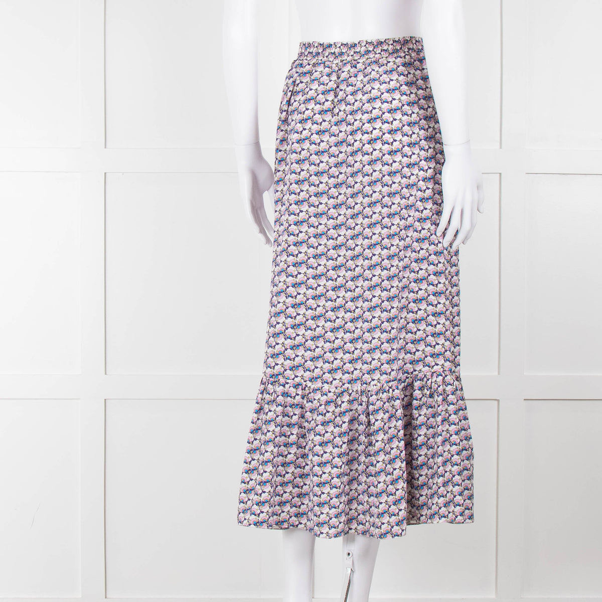 Ridley Purple White Floral Silk Elasticated Waist Maxi Skirt