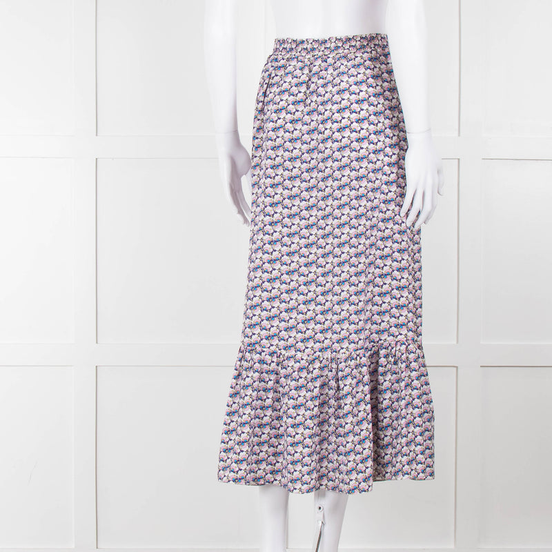 Ridley Purple White Floral Silk Elasticated Waist Maxi Skirt