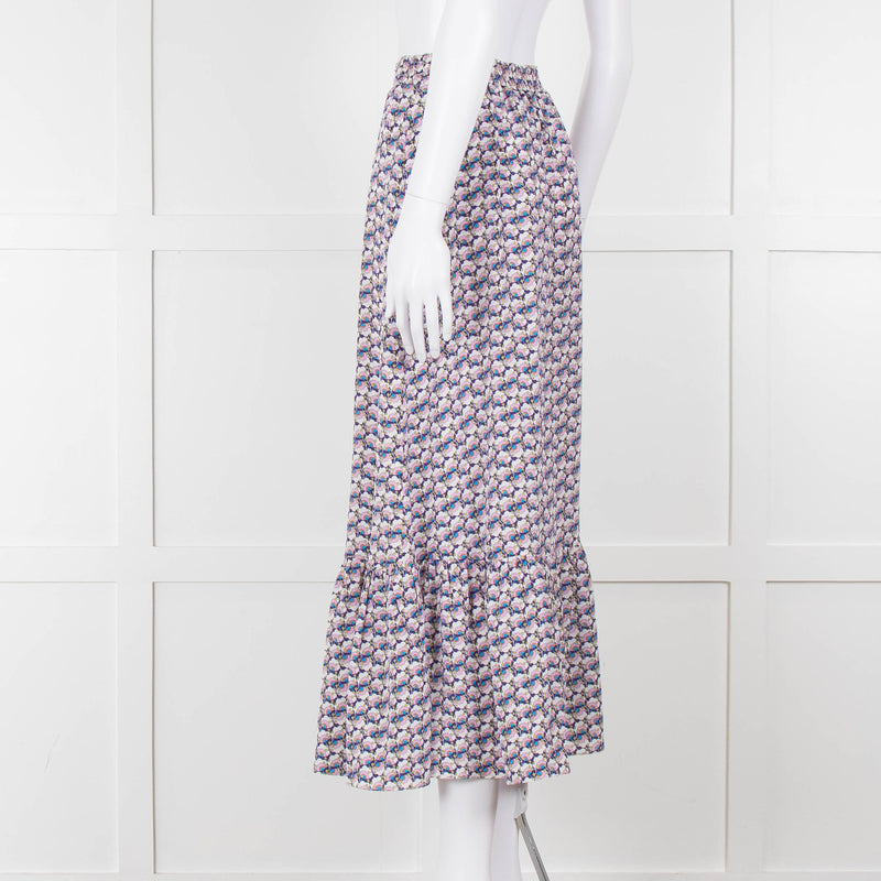 Ridley Purple White Floral Silk Elasticated Waist Maxi Skirt