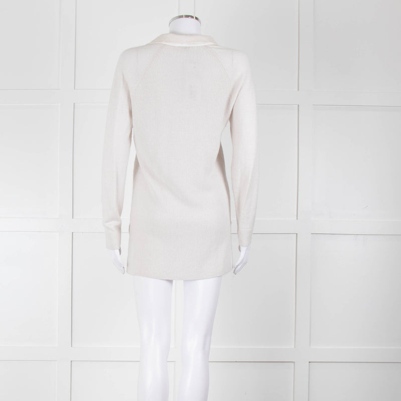 Amina Rubinacci Light Grey Cashmere Blend Edge To Edge Cardigan